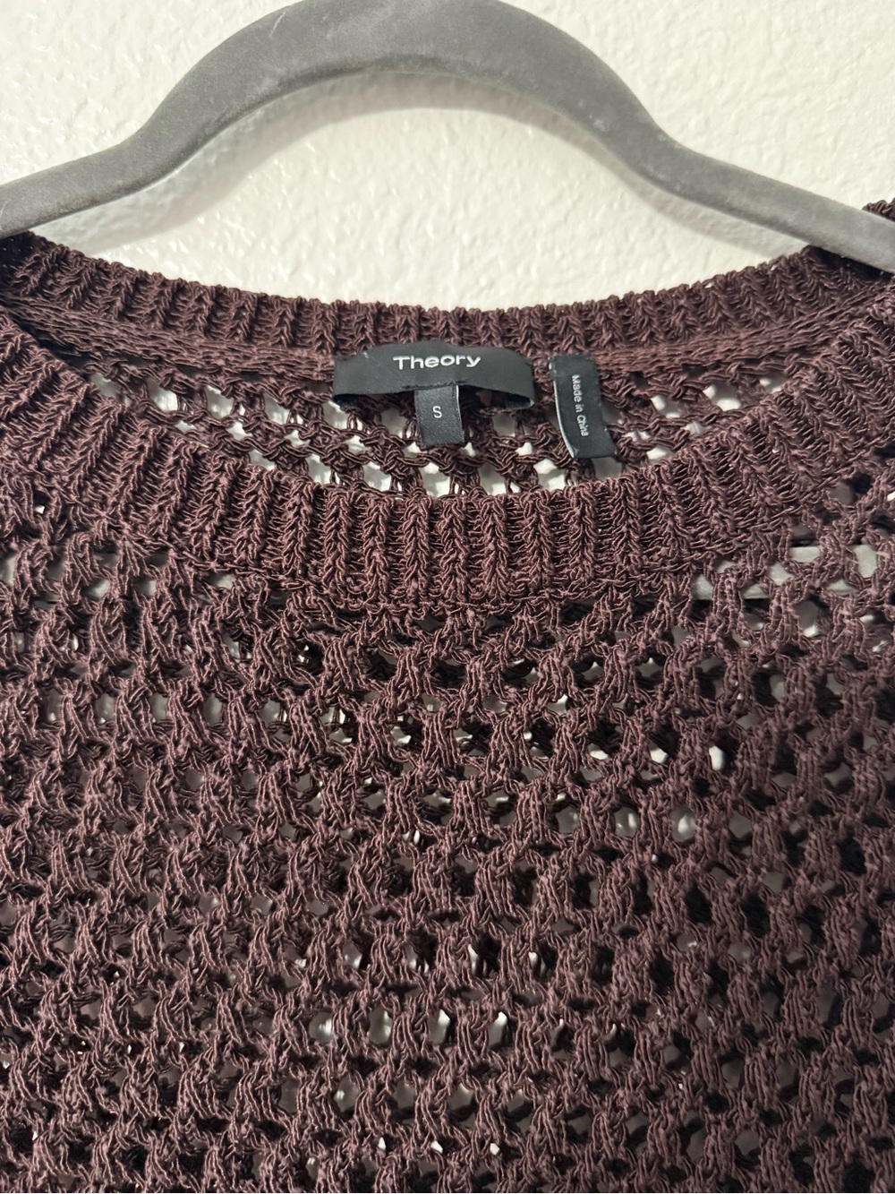 Theory Open Knit Cotton Sweater Brown Size Small - Picture 2 of 3